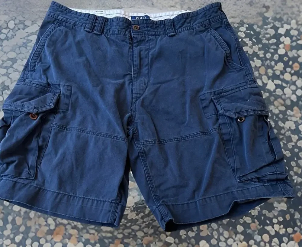 Y2K Polo Ralph Lauren Cargo Shorts Utility Sz 38 Mens Old Heavy Baggy Workwear